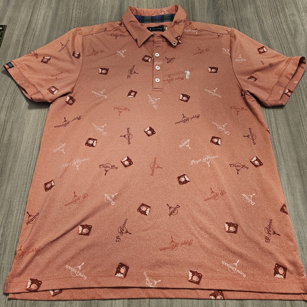 William Murray Golf Homeland Performance Polo Shirt Large Red Salmon
